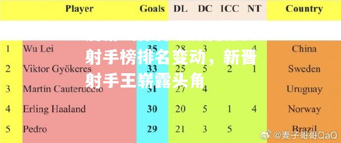 爱游戏体育-欧洲联赛射手榜排名变动，新晋射手王崭露头角